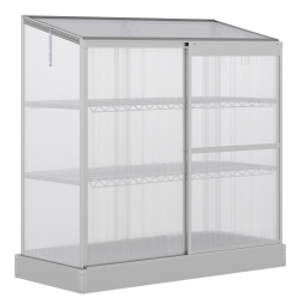 Outsunny 3 Tier Greenhouse Garden Outdoor Cold Frame Plant Flower Growth Transparent Polycarbonate Board Openable Roof Sliding Door w/ Foundation 131L x 58W x 140H cm