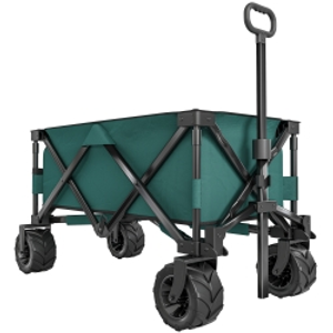 Outsunny 205L Festival Trolley on Wheels, Folding Camping Trolley Cart with Telescopic Handle, Beach Cart with Wide Big Wheels for Outdoor Garden Fishing, Green