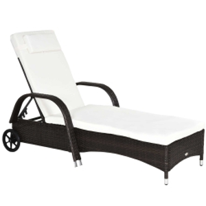 Outsunny Brown Rattan Sun Lounger w/ Adjustable Steel Frame,200Lx73Wx56-103H cm