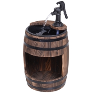 Outsunny Wood Barrel Patio Water Fountain Electric Pump Garden Decorative Ornament with Flower Planter Decor