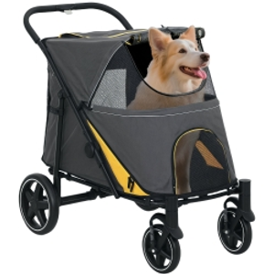 PawHut Foldable Pet Stroller, with Universal Wheels, Shock Absorber, for Medium and Large Dogs - Grey