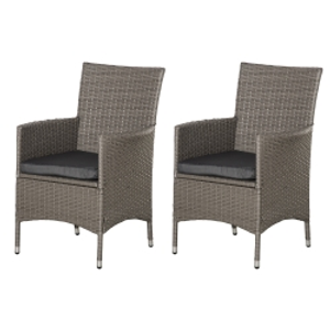 Outsunny 2 Pieces Outdoor PE Rattan Dining Chairs Set with Cushion, Garden Armchair with Armrests, High Backrest, Metal Frame Patio Wicker Furniture, Grey