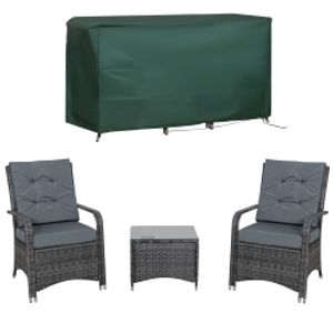 Outsunny 2-Seater Rattan Table & Chair, Bistro Garden Furniture Set Wicker Table for Small Patio, Waterproof Cover Included