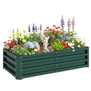 Outsunny Raised Beds for Garden, Galvanized Outdoor Planters, for Herbs and Vegetables, Use for Patio, Backyard, Balcony, Green