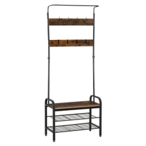 HOMCOM Coat Rack Stand Industrial hallway Shoe Rack Removable Hooks Metal Wood Hangers Storage Cabinet Rustic Brown 72L×34W×185H(cm)