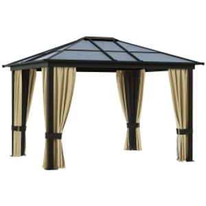 Outsunny 3 x 3.6(m) Hardtop Gazebo Canopy with Polycarbonate Roof and Aluminium Frame, Garden Pavilion, Brown