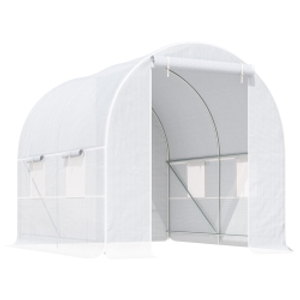 Outsunny 2.5 x 2 x 2 m Large Walk-In Tunnel Greenhouse, Outdoor Polytunnel Plant Shelter, Galvanised Steel Frame, White