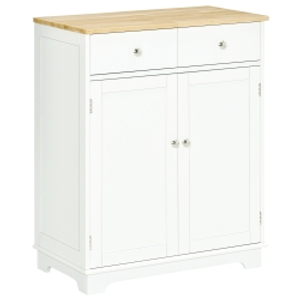 HOMCOM Kitchen Floor Cabinet Side Storage Cupboard Multi-use Sideboard Table with Solid Wood Top, Adjustable Shelf,Drawer for Dining Room, Living Room,Hallway