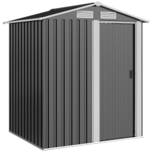 Outsunny Garden Metal Tool Storage Shed with Sliding Door, Sloped Roof and Foundation Kit, 152 x 132 x 188cm, Grey