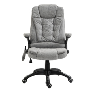 Vinsetto Massage Recliner Chair Heated Office Chair with Six Massage Points Microfiber Cloth 360° Swivel Wheels Grey