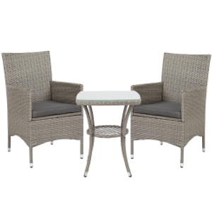 Outsunny 3 Pieces Rattan Bistro Set, Wicker Garden Furniture Set with 2-Tier Coffee Table and Chairs, Washable Cushions, for Outdoor Patio Balcony, Grey