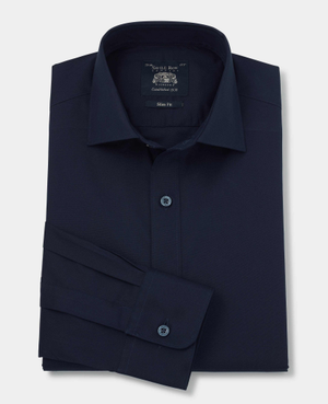 Navy Slim Fit Stretch Formal Shirt - Single Cuff