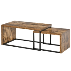 HOMCOM Coffee Tables Set of 2, Industrial Nesting Tables, Side Table with Metal Frame for Living Room, Rustic Brown