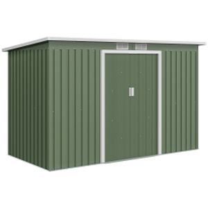 Outsunny 9ft x 4ft Metal Garden Shed, Outdoor Tool House with Foundation Kit, Ventilations and Double Doors, Light Green