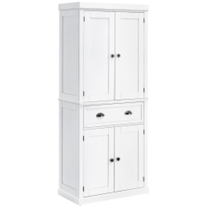 HOMCOM Freestanding Kitchen Cupboard, 184cm Tall Storage Cabinet with Doors and Shelves, Traditional Colonial 4-Door Kitchen Pantry Cupboard with Drawer, White