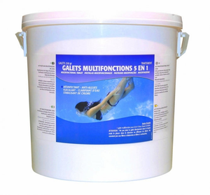 Multifunzione in Pastiglie da 250 Gr - 5 Azioni - Flocculante + Antialghe + Cloro + Chiarificante da Kg. 10 - Prodotto Chimico per Piscina - Alta Qualità Francese