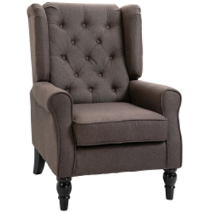HOMCOM Wingback Accent Chair, Retro Upholstered Button Tufted Occasional Chair for Living Room and Bedroom, Brown