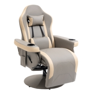 HOMCOM Manual Recliner Armchair PU Leather Lounge Chair w/ Adjustable Leg Rest, 135° Reclining Function, Grey