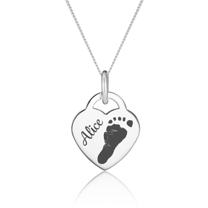Sterling Silver HeartHandprint or Footprint Necklace