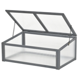 Outsunny Wooden Cold Frame, Small Polycarbonate Greenhouse for Plants with Openable & Tilted Top Cover, Grey, 100 x 65 x 40cm