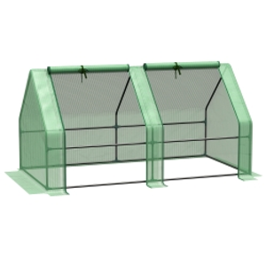 Outsunny Mini Small Greenhouse with Steel Frame & PE Cover & Zippered Window Poly tunnel Steeple for Plants Vegetables, 180 x 90 x 90 cm, Green