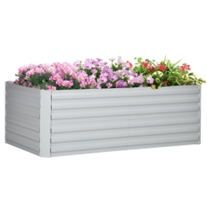 Outsunny Raised Beds for Garden, Galvanised Steel Outdoor Planters with Multi-reinforced Rods, 180 x 90 x 59 cm, Light Grey