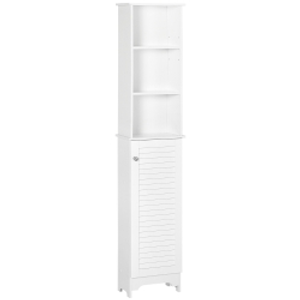 HOMCOM Tall Bathroom Cabinet, Freestanding Slim Bathroom Storage Unit with Adjustable Shelves and Shutter Door, Floor Storage Cupboard with 6 Shelves, 165H x 34W x 20D cm, White