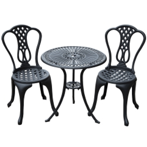 Outsunny 3 Piece Small Patio Furnture Cast Aluminium Bistro Set Garden Outdoor Table and Chairs Shabby Chic Style