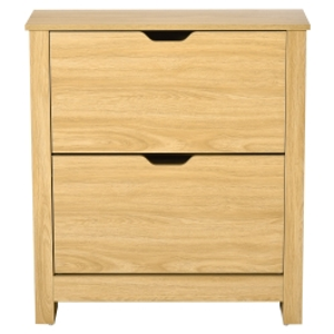 HOMCOM Narrow Shoe Cabinet, Space Saving Shoe Storage Cabinet with 2 Flip Drawers and Adjustable Shelves for 6-12 Pairs of Shoes for Hallways and Living Room, Natural Wood Finish
