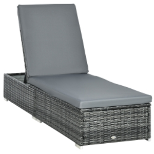 Outsunny PE Rattan Sun Lounger, Five-Position Adjustable Recliner Lounger Chair with Soft Padded Cushion for Patio, Mixed Grey