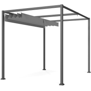 Outsunny 3 x 2m Metal Outdoor Pergola with Retractable Roof, Outdoor Gazebo Canopy Shelter with Drainage Holes for Garden, Patio, Lawn, Grey