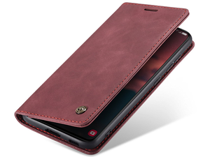 CaseMe Slim Synthetic Leather Wallet Case with Stand for Samsung Galaxy S23+ - Burgundy