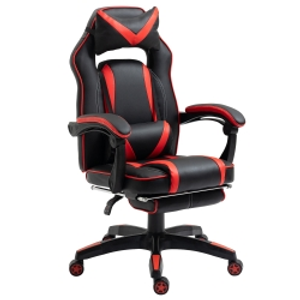 Vinsetto Reclining Gaming Chair with Footrest, Ergonomic, PU Leather Executive Swivel Chair with Headrest, Red and Black