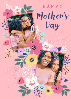 Pretty Pastel Floral Photo Upload Mother's Day Card