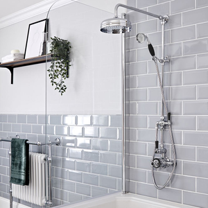 Milano Elizabeth - Chrome and Black Traditional Twin Exposed Thermostatic Shower with Grand Rigid Riser Rail (2 Outlet)