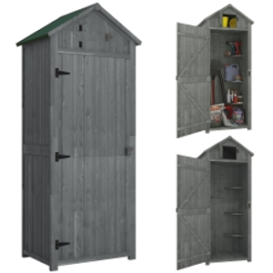 Outsunny Garden Shed Vertical Utility 3 Shelves Shed Wood Outdoor Garden Tool Storage Unit Storage Cabinet, 77 x 54.2 x 179cm - Grey