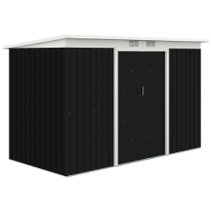 Outsunny 9ft x 4ft Metal Garden Shed, Outdoor Tool House with Foundation Kit, Ventilations and Double Doors, Dark Grey