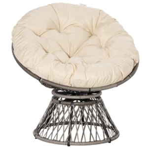 Outsunny 360° Swivel Rattan Moon Bowl Chair Round Lounge Garden Wicker Basket Seat with Padded Cushion Oversized for Outdoor Indoor, Beige