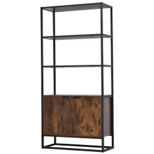 HOMCOM Industrial Bookshelf, Storage Shelf, Large Bookcase with 3 Open Shelves, Multifunctional Rack for Living Room, Office, Rustic Brown and Black