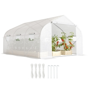 Outsunny 3.5 x 3 x 2m, Walk-In Polytunnel Greenhouse Warm House Garden Tunnel Shelter Plant Shed, White