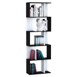 HOMCOM Bookcase, S-Shaped Wooden Bookshelf, 5/6 Tiers Freestanding Storage Shelf, Home Office Decorative Display Stand Rack, Black and White, 24D x 60W x 184.5H