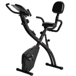 HOMCOM 2-in-1 Folding Exercise Bike with 8-Level Magnetic Resistance, Arm Resistance Band, Pulse Sensor, Black