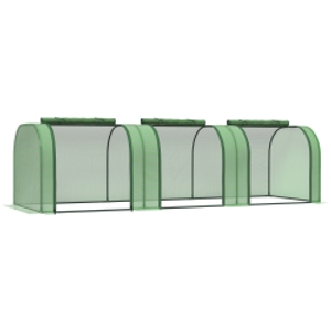 Outsunny Mini Greenhouse, Small Polytunnel Green House with Zipped Doors, Steel Frame for Garden Backyard, 295 x 100 x 80cm, Green