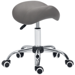 HOMCOM Cosmetic Stool 360° Rotate Height Adjustable Salon Massage Spa Chair Hydraulic Rolling Faux Leather Saddle Stool, Grey