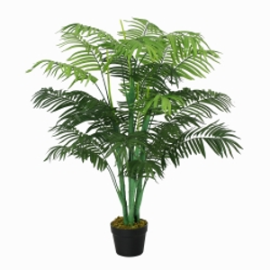 Outsunny 125cm/4FT Artificial Palm Plant Decorative Tree with Nursery Pot, Fake Plastic Indoor Home Office Décor, Green