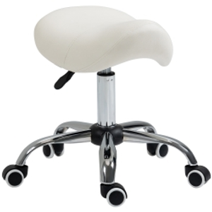 HOMCOM Cosmetic Stool 360° Rotate Height Adjustable Salon Massage Spa Chair Hydraulic Rolling Faux Leather Saddle Stool, Cream