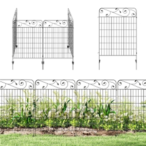 Outsunny Decorative Garden Fencing, 4PCs Outdoor Picket Fence Panels, 43in x 11.5ft Rustproof Metal Wire Landscape Flower Bed Border Edging Animal Barrier, Black