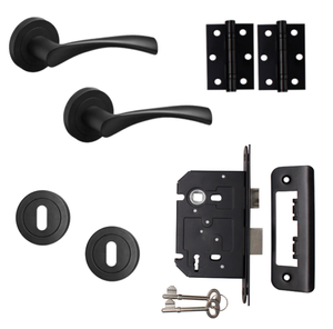 Marvel Lever on Rose Sashlock Door Handle - Matte Black - Complete Door Pack - Designer Levers