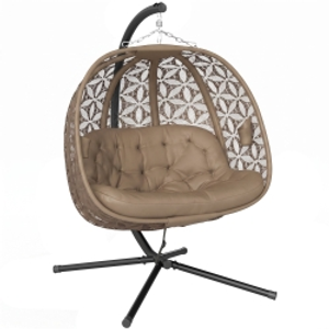 Outsunny Outdoor Double Hanging Chair with Cushion and Cup Holders, Sand Brown