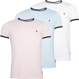 French Connection Mens Three Pack Ringer T-Shirts Multi 10 - Sky Melange Marine/Pink Melange Marine/White Marine